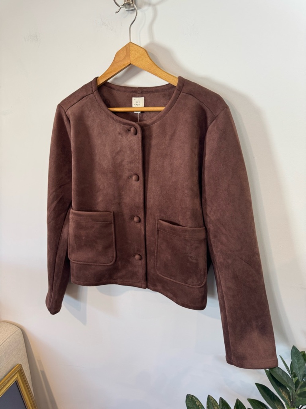 Women's Brown Faux Suede Semi Crop Blazer ‘Lady Jacket’ by A New Day, Sz XL, NWT - Picture 3 of 8